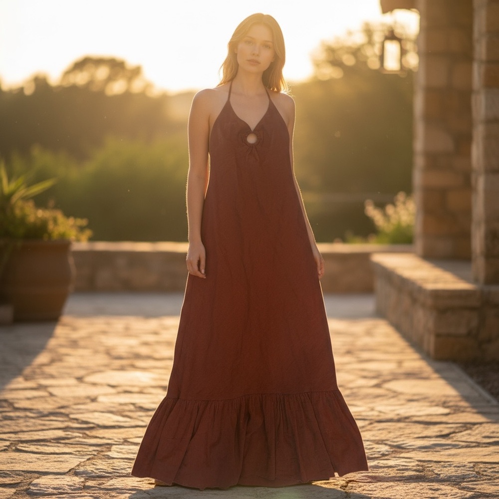 Guess Burgundy Halter Maxi Dress